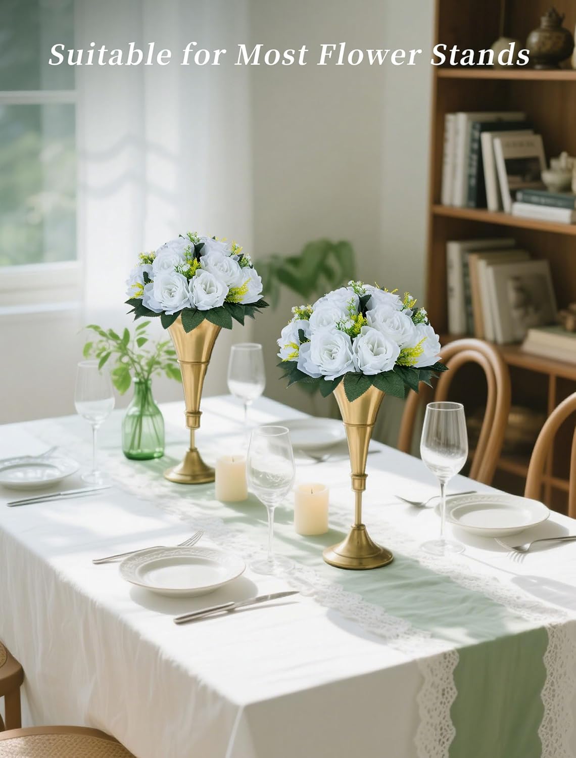 BLOSMON White Roses Artificial Flowers: 2 Pcs Fake Floral Balls Centerpiece for Wedding Table - Artificial Silk Kissing Bouquet Flower Arrangement for Home Party Event Decor