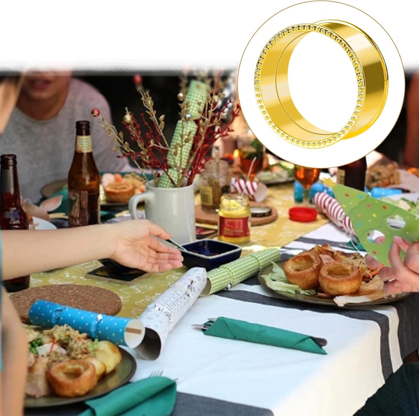 6 Pcs Stainless Steel Bead Side Napkin Rings Delicate Serviette Buckles (Gold)