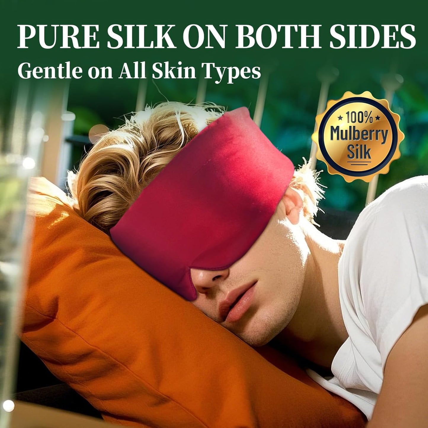 100% Mulberry Silk Sleep Mask, Large Eye Cover for Sleeping, Comfortable and Pressure-Free Sleeping Masks for Women Men, Completely Blackout (Wine Red)