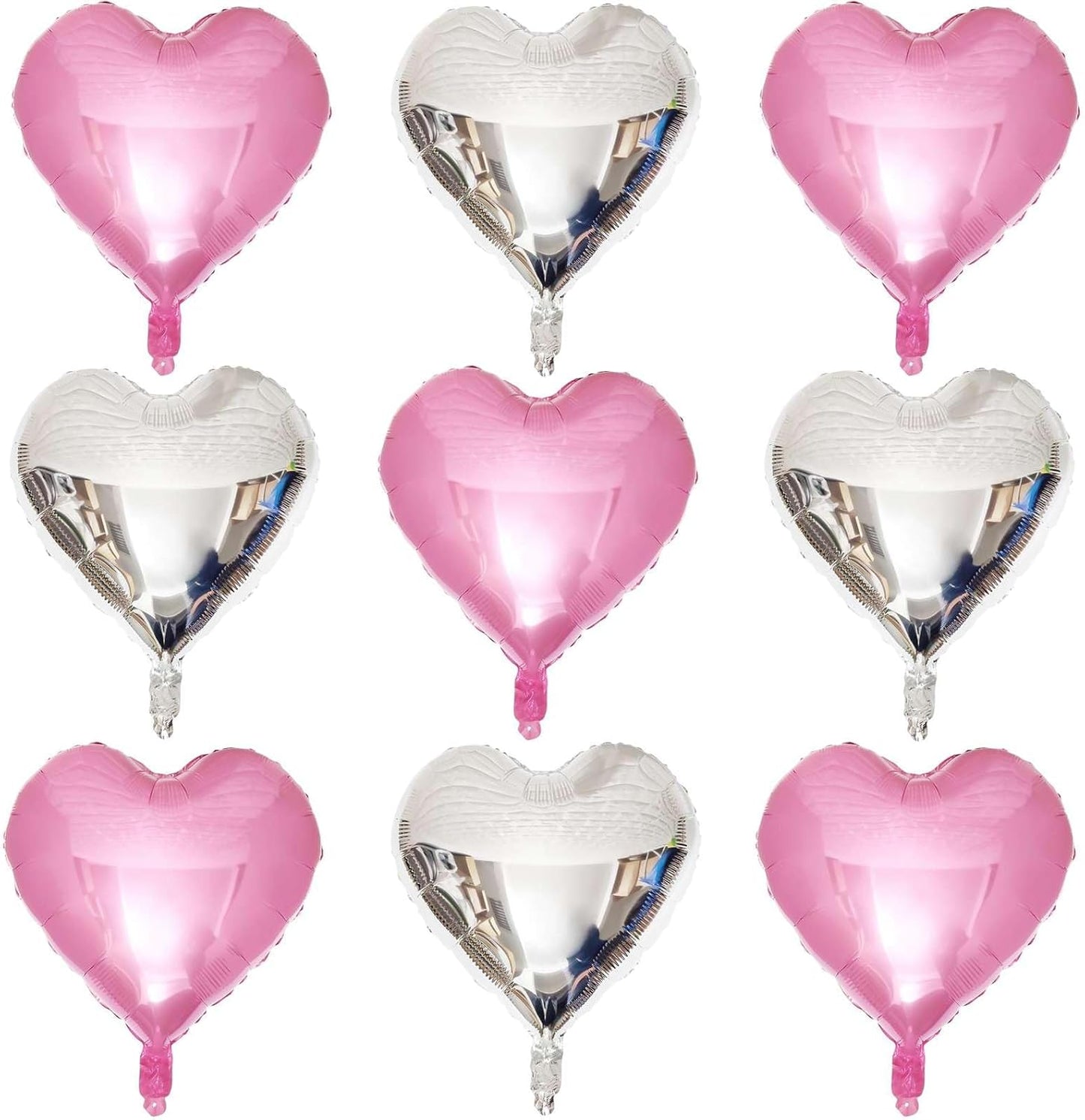 Pink Heart Shaped balloons Pack of 10, 18 Inch Love Valentine Balloons Silver Heart Romantic Balloons For Valentines Day Propose Marriage Wedding Bridal Shower Engagement Party Decorations