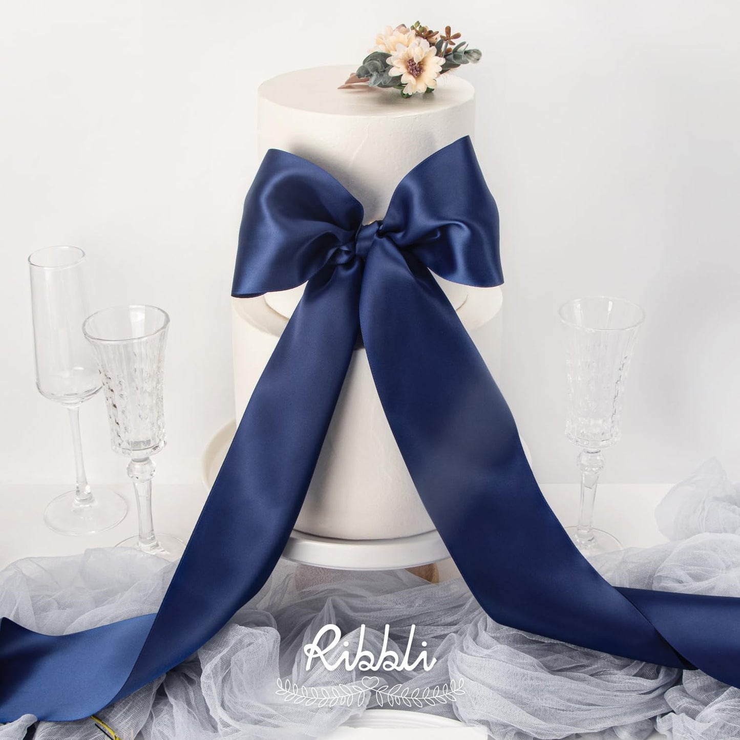 Ribbli Navy Satin Ribbon 4 Inch Wide Navy Ribbon for Wedding Chair Sash Grand Opening Ceremony Big Bows Gift Wrapping Floral Crafts Cake Decor-Double Faced Satin Continuous 10 Yards