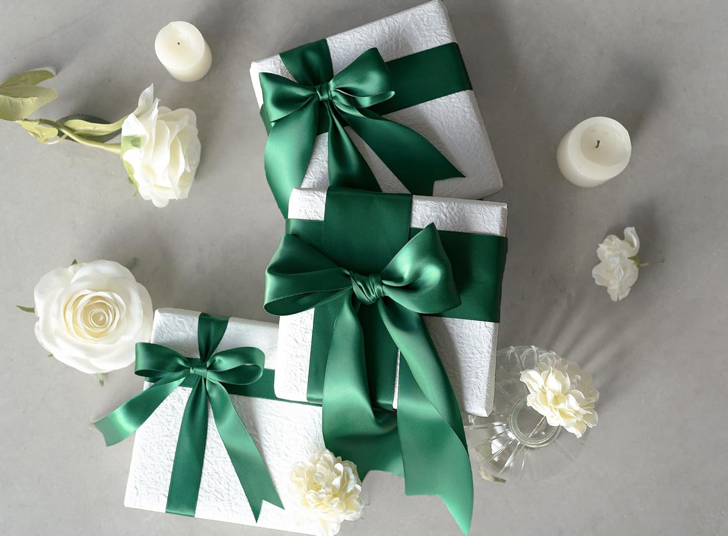 Forest Green Satin Ribbon 2.5 Inch Double-Faced Ribbons 25 Yards for Christmas Gift Wrapping Crafts Flower Bouquet Wedding Paper Bows Invitations