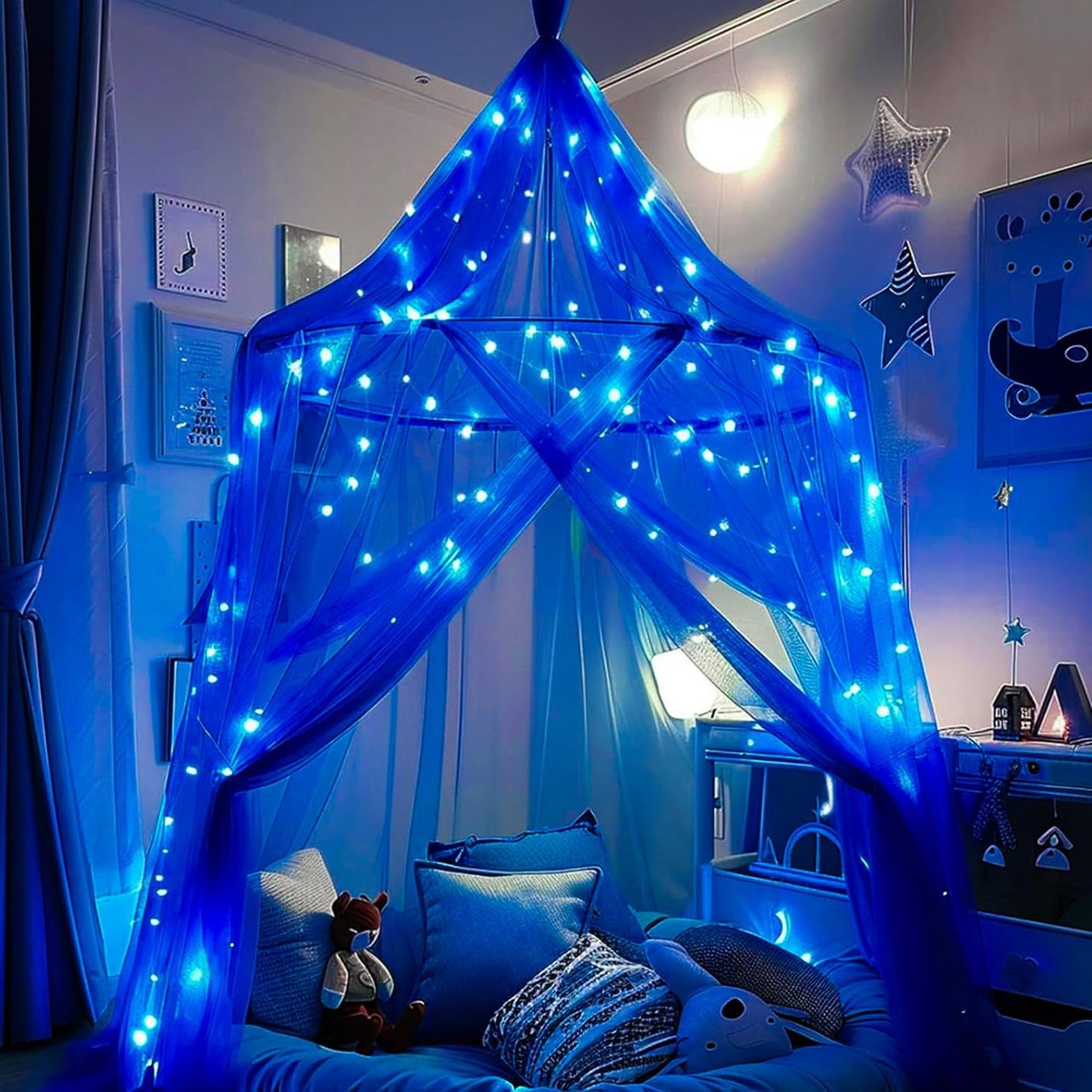 24 Pack LED Fairy Lights Battery Operated 7Ft 20Led Mini String Lights Waterproof Christmas for Mason Jars Bedroom DIY Party Wedding Christmas Decor Blue