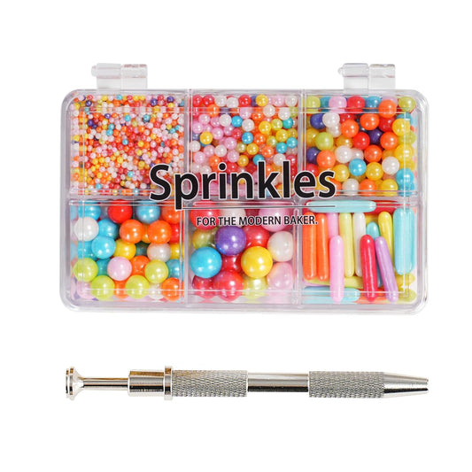 Kasvan Rainbow Mix Sugar Sprinkles - Edible Candy Pearls with 4-Claw Sprinkle Pen,118g/4.16 Oz, Gift Box Pack, Baking Cake Decorations, Ice Cream Toppings and Cookie Decorating (Rainbow)