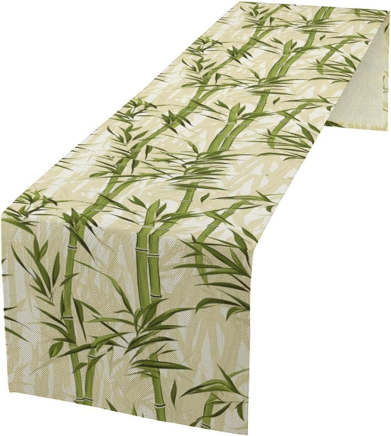 Bamboo Table Runner,Green Plant Leaf Pattern Table Cloth Kitchen Dining Table Home Party Decoration 13x72 Inch