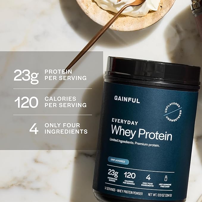 Gainful Everyday Whey Protein Powder, 23g Protein per Serving, Unflavored, Supports Muscle Growth, Recovery, & Daily Nutrition, with Whey Isolate, Casein, & No Artificial Ingredients, 14 Servings