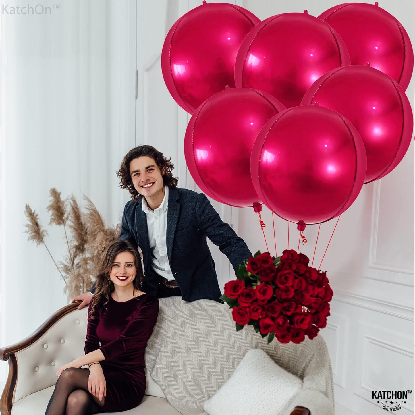 KatchOn Large Round Foil Balloons Set - 22 Inch, Pack of 6 | Metallic Hot Pink Balloons for Pink Theme Birthday & Wedding Decorations