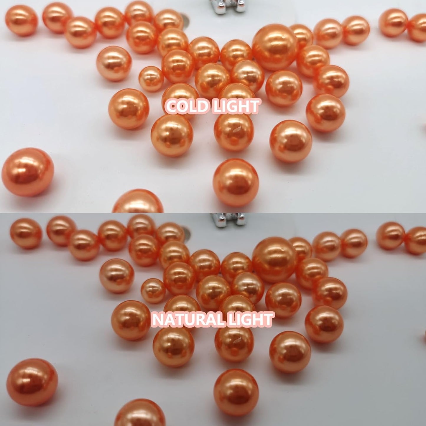 100PCS Orange Faux Pearls Beads for Centerpiece Vases, Vase Filler Faux Pearls, No Holes Filler Beads for Party Anniversary Birthday Wedding Table Decor, 14/20/30mm