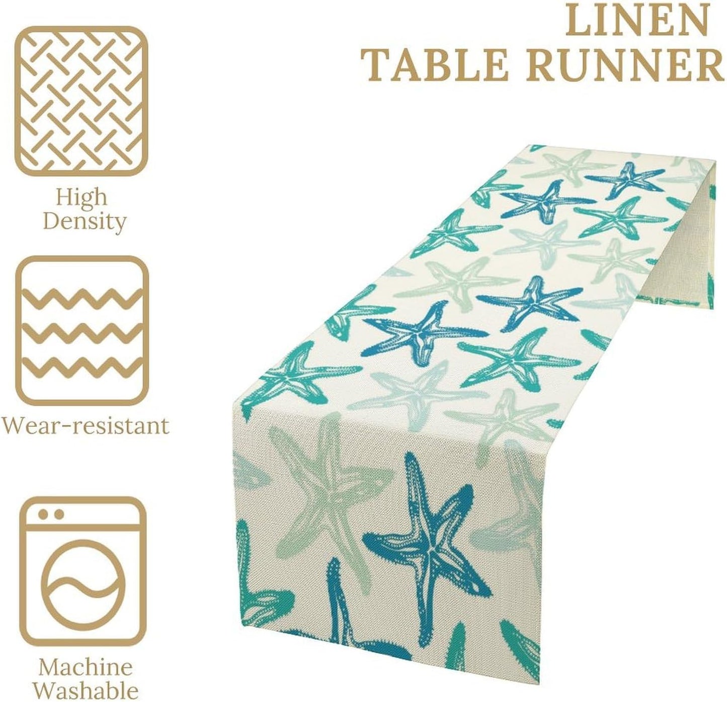 Starfish Plaid Table Flag Green Plaid and Marine Life Starfish Kitchen Table Flag Suitable for Birthday Party Restaurant Decoration Outdoor Picnic 13 * 60 Inch