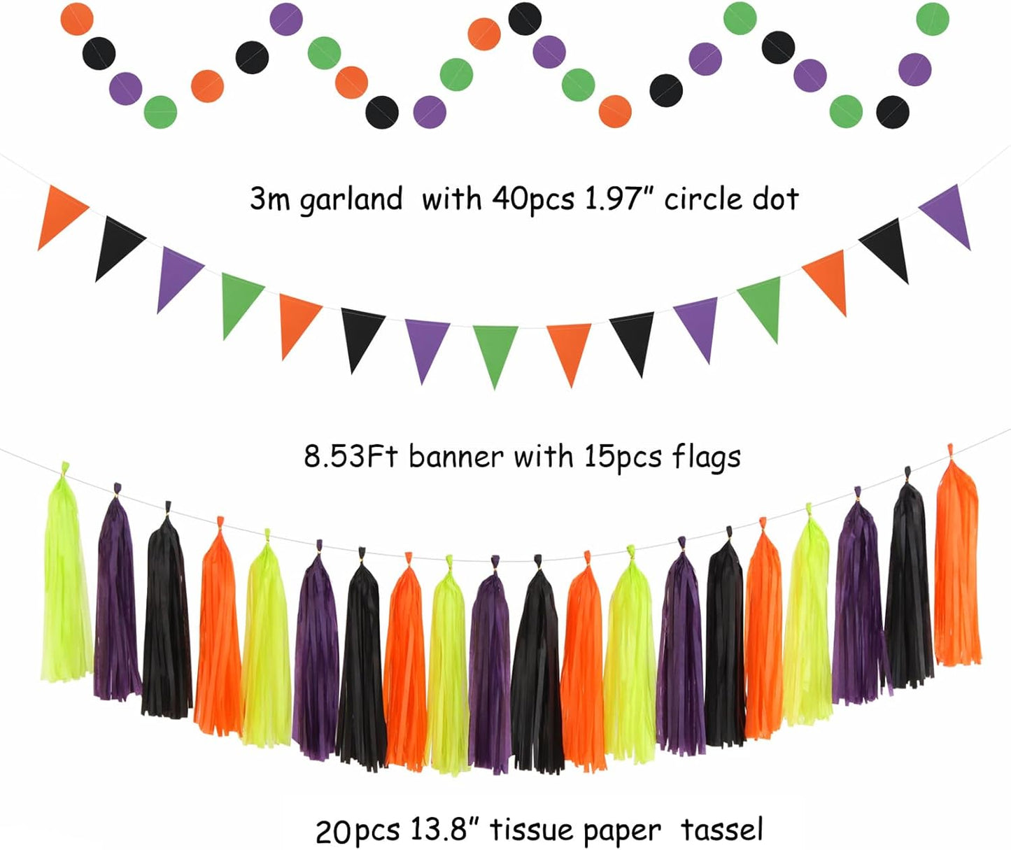 Orange Black Purple Green Party-Decorations - 33Pcs Banner,Halloween Streamers Tassel Garland,Tissue Pom Poms Honeycomb,Paper Lantern Fan,Birthday Wedding Baby Bridal Shower Decor Supplies Hugtmr