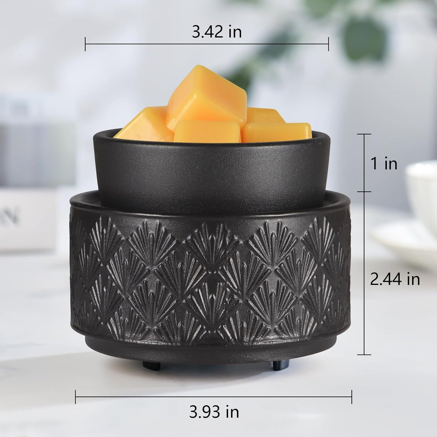 mocosa Ceramic Wax Warmer Wax Melt Warmer for Scented Wax 3-1 Electric Candle Warmer Home Fragrance Wax Burner as Gifts for Mom Grandma Women(Black-Fan Shaped)
