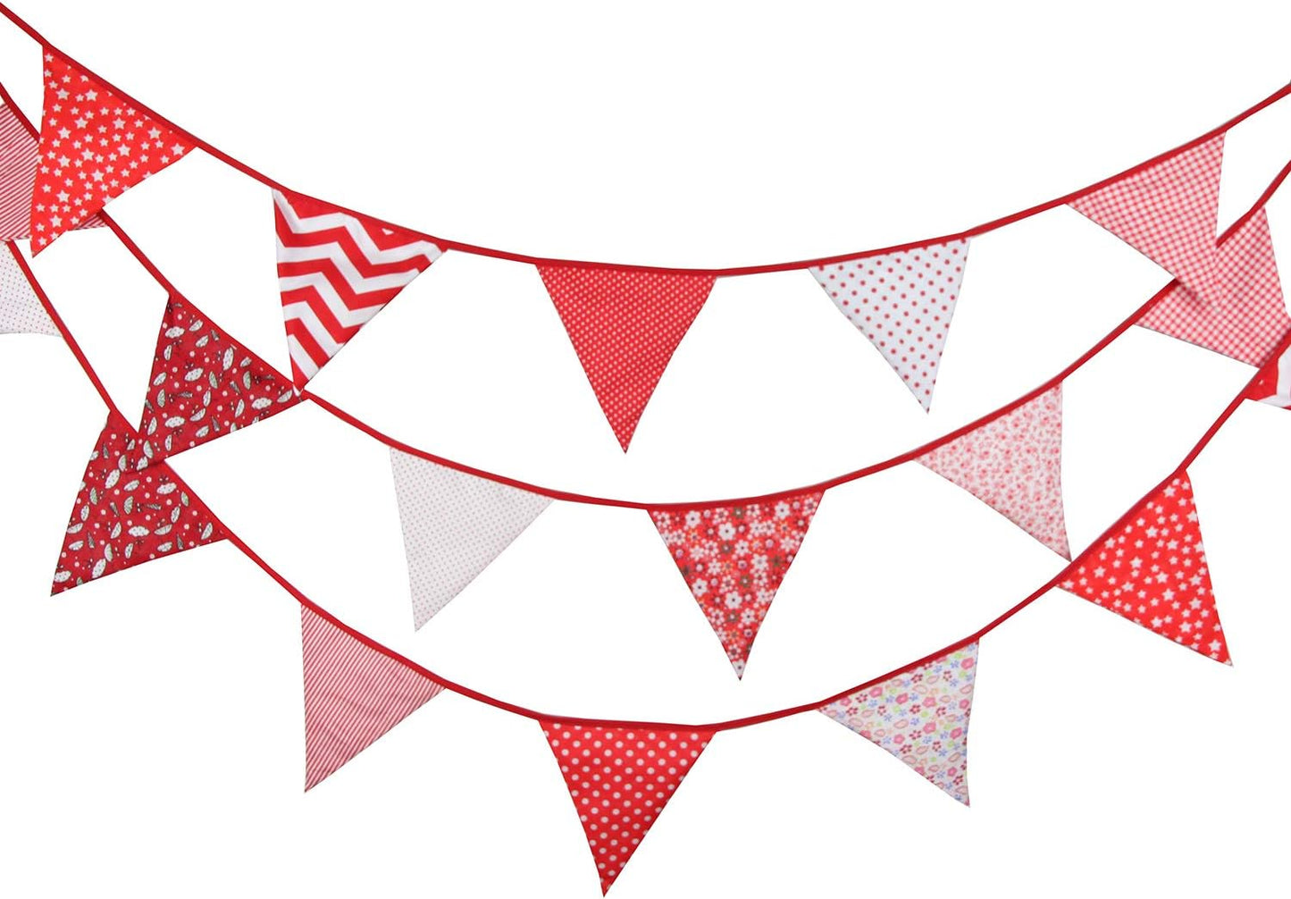 10M/32Ft Triangle Bunting Banner, 36 Pcs Cotton Fabric Flags Pennant Garlands for Birthday Party, Wedding, Baby Shower, Outdoor and Home Decorations (Red)
