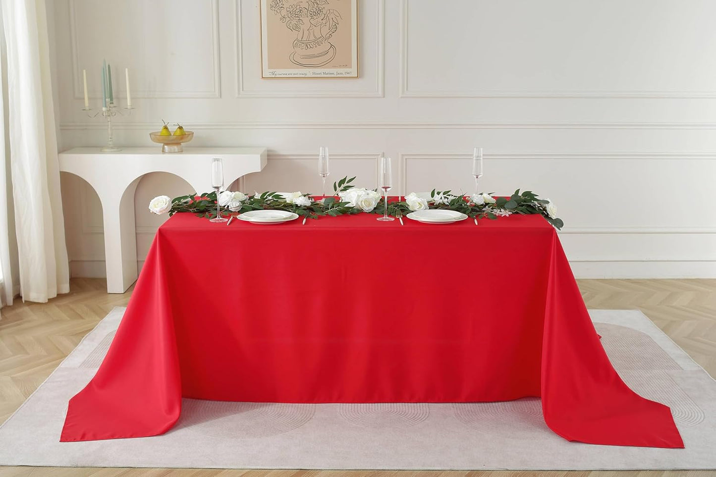 Craft And Party Rectangle Tablecloth, 90 x 132 Inch Red Tablecloth, 8ft Rectangle Table Cloth, Polyester Fabric Washable Tablecloth for Home, Party, Wedding or Restaurant Use.