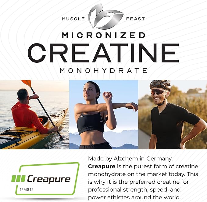 Muscle Feast Creapure - Micronized Creatine Monohydrate Powder | Premium Pre-Workout or Post-Workout | Flavored Creatine for Women & Men | Easy to Mix, Gluten-Free, Safe and Pure, (Watermelon, 250g)