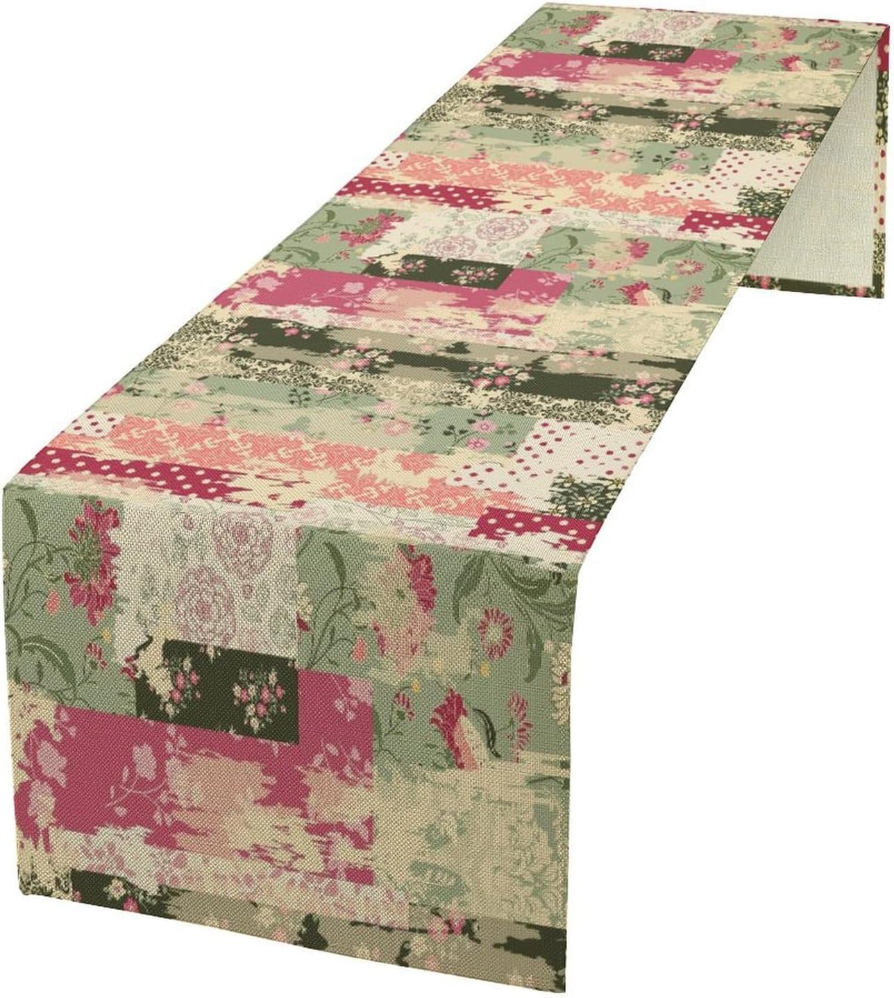 Patchwork Flower Table Runner,Abstract Colorful Floral Retro Style Hand Drawn Tablecloth Burlap for Hotel Indoors Outdoor Dining Room Kitchen Home Decor,W13X L36 in