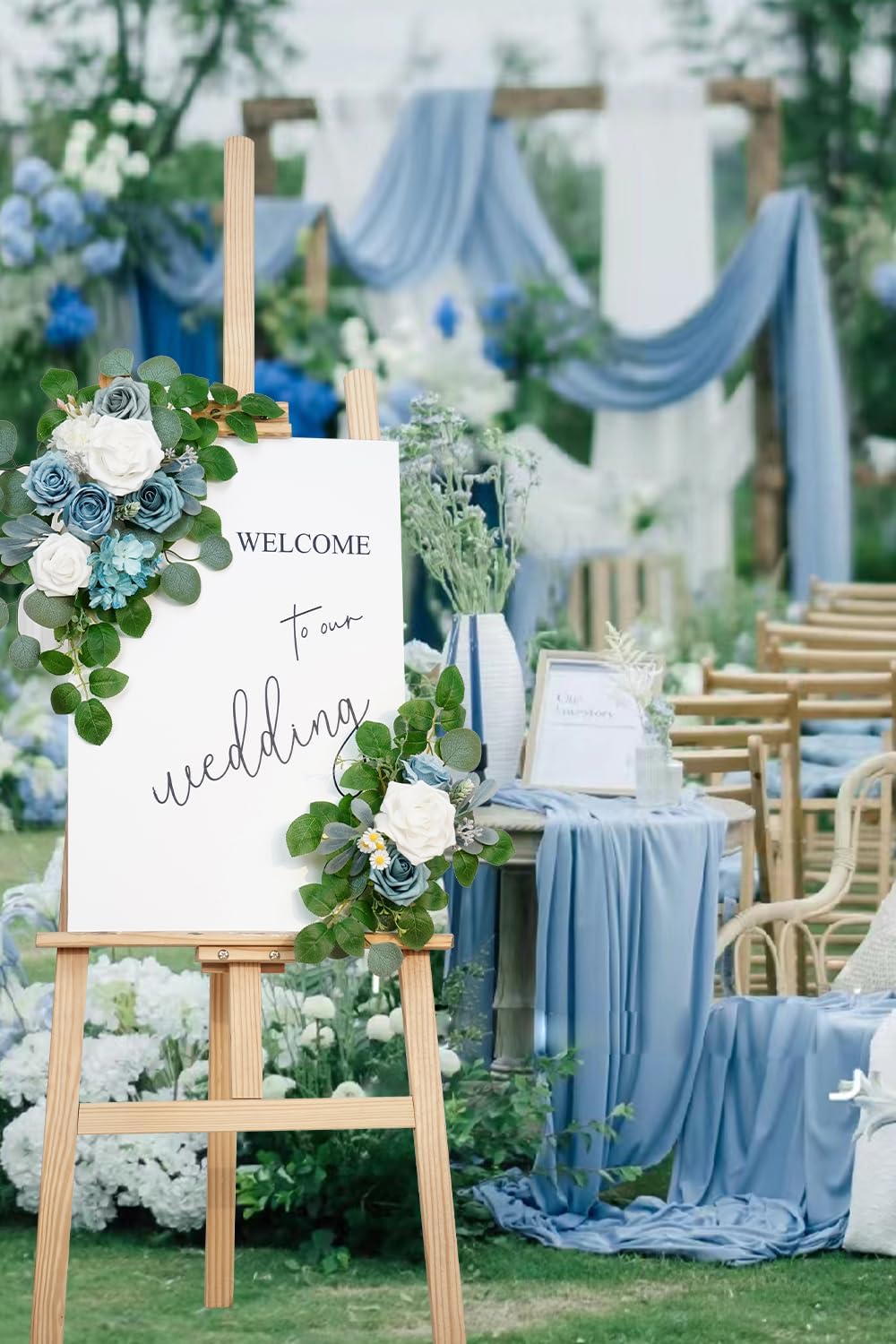 WEIERYUE(Pack of 2 Artificial Flowers Decorations,Artificial Arch Backdrop Garlandfor Ceremony Party Reception Entrance Welcome Easel Door Floral Decor Wall Home Entryway Outdoor(Blue of The Sky)