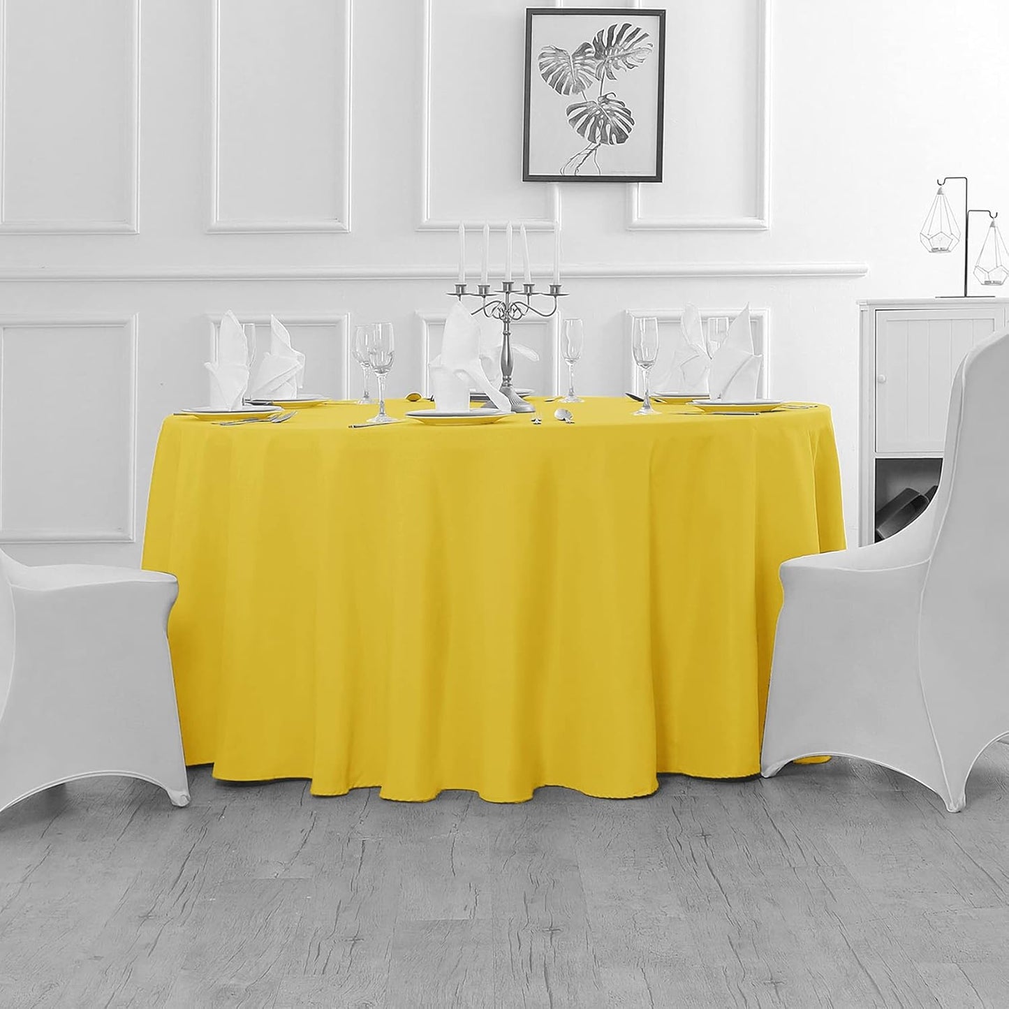 Fokitut 2 Pack Waterproof Round Tablecloth, 60 Inch, Stain Resistant and Wrinkle Polyester Table Cloth, Fabric Table Cover for Kitchen Dining, Wedding, Party, Holiday Dinner-Yellow