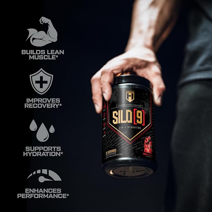HOSSTILE SILO[9] Essential Amino Acids, EAA & BCAA Powder, Electrolyte Hydration Support, Enhance Muscle Growth & Recovery, Pre or Post Workout Drink, Tangy Raspberry, 30 Servings