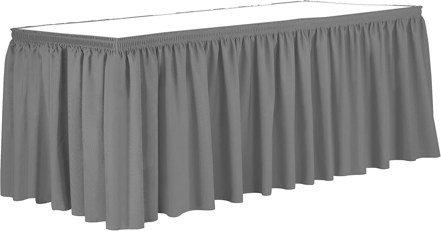Ultimate Textile Pleat Polyester Fabric Table Skirt - Machine Washable Flame Resistant with Clips for Events, Weddings & Trade Shows, Cut & Sewn in Paterson, NJ - Silver, 17' Shirred Pleat