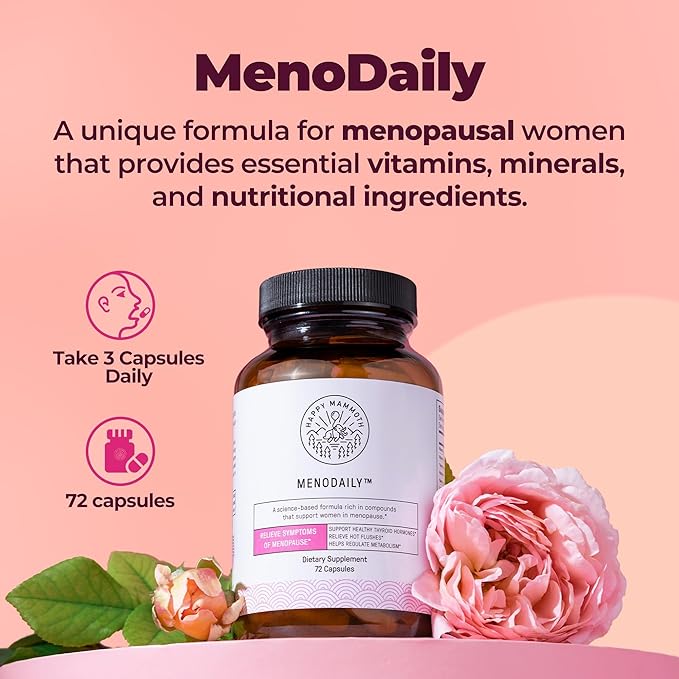 Happy Mammoth Meno Daily Menopause Vitamins & Supplements for Women (*Not Hormone Harmony), Boost Metabolism, Healthy Skin, Hair and Nails, Hot Flash, Mood Support, 72 Caps