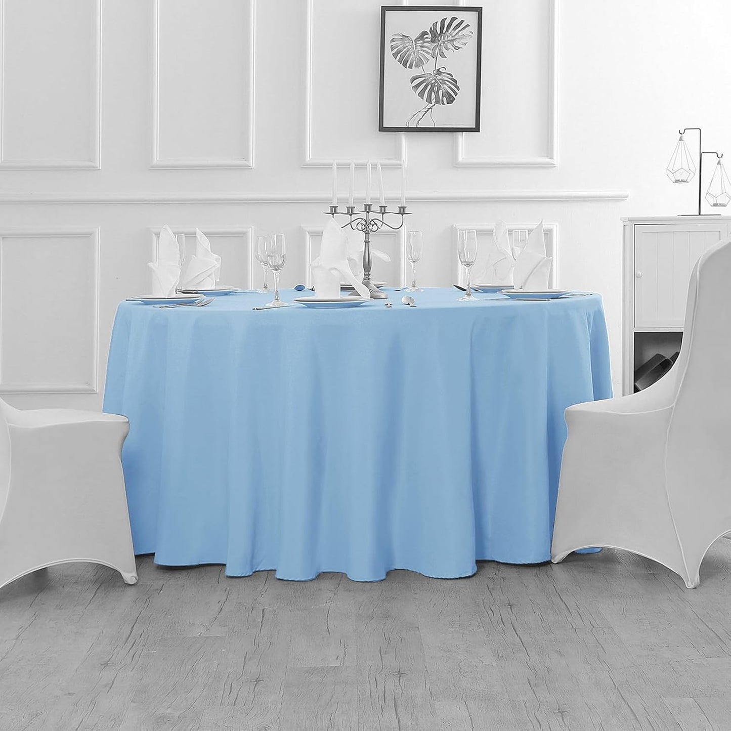 60 inch Round Tablecloth Washable Polyester Table Cloth Decorative Table Cover for Wedding Party Dining Banquet（60 inch,Blue Mist）