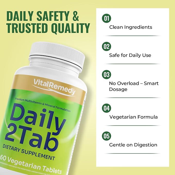 Daily2Tab - All You Need Multivitamin Plus Multimineral Formula. 26 Essential Nutrients for Women and Men, 60 Tablets