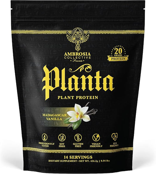 Ambrosia Planta - Premium Organic Plant-Based Protein | Vegan & Keto Friendly | Gourmet Flavors with No Bloating or Stomach Upset | Gluten & Soy Free | No Added Sugar | 14 Servings | (Vanilla)