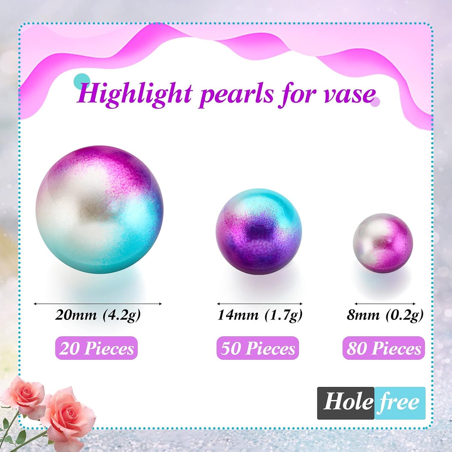 150 Pieces Vase Filler Faux Pearls Vase Makeup Beads No Hole Gloss Bead Mixed Sizes Round Pearl for Home Party Wedding Decor, 8/14/20 mm(Rainbow)