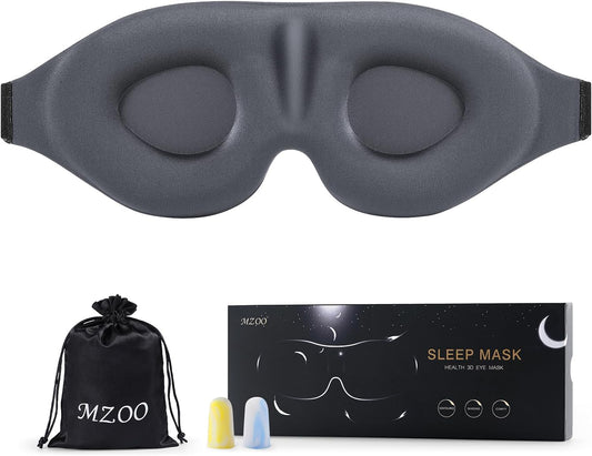 MZOO Luxury Sleep Eye Mask for Side Sleeper Men Women, Zero Eye Pressure 3D Sleeping Mask, Light Blocking Patented Design Night Blindfold, Soft Eye Shade Cover for Travel, Grey