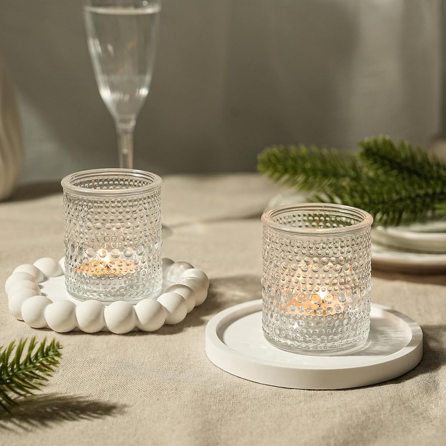 36pcs Votive Candle Holders, Clear Vintage Glass Candle Holder for Floating Candle, Tealight Candle Holder for Table Centerpieces Home Birthday Christmas Wedding Party Table Decoration (Clear)