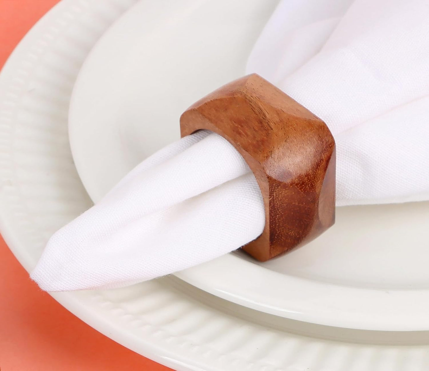 Wooden Napkin Rings Set of 12 Fall Decor for Home Square Acacia Wood Napkin Holders for Dining Table Wood Napkin Ring Rustic Table Décor for Weddings, Parties, Everyday Use (Brown) - CLEENTABLE