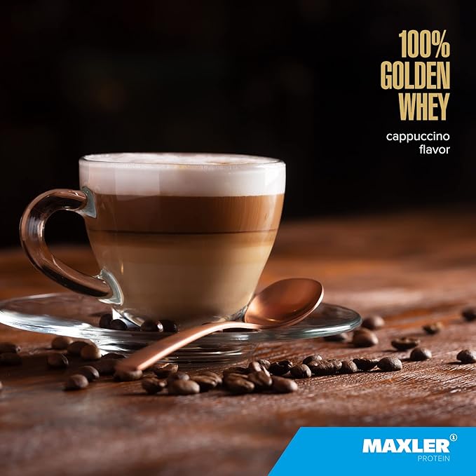 Maxler 100% Golden Whey Protein - 23g of Protein per Serving - Premium Whey Protein Powder for Pre Post Workout - Fast-Absorbing Whey Concentrate, Isolate & Hydrolysate Blend - Cappuccino 5 lb