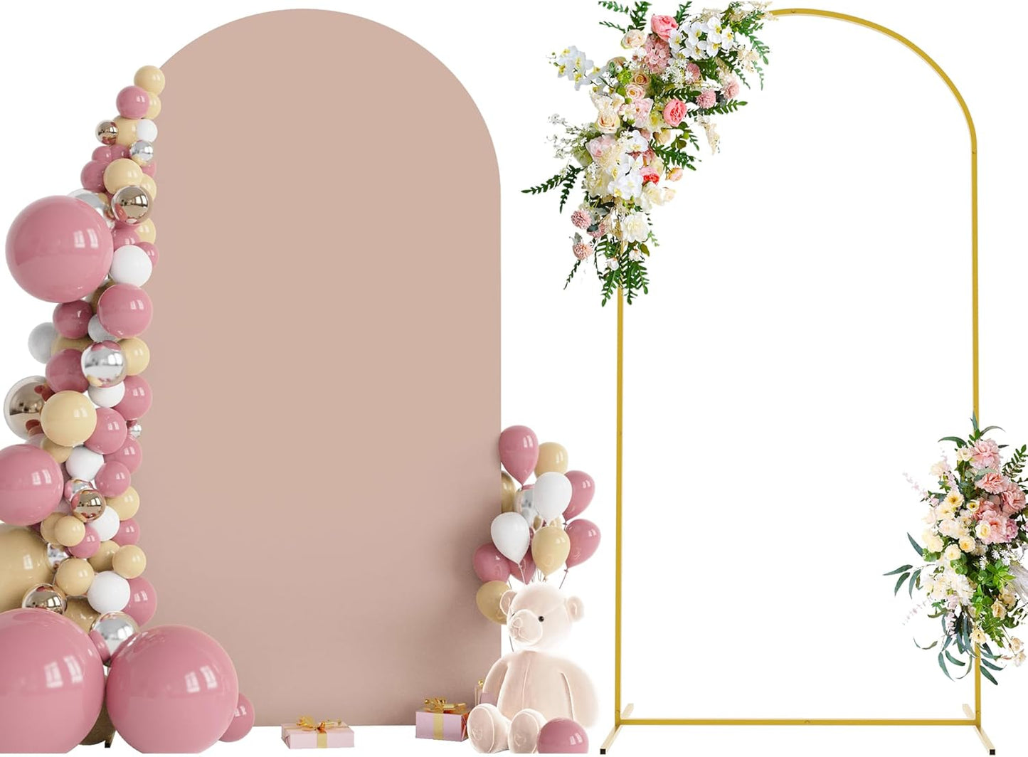 Wokceer 7.2 FT Wedding Arch Stand and Arch Cover, Metal Arch Backdrop Stand with Arch Stand Cover for Birthday Party Wedding Ceremony Bridal Baby Shower Event Decor, Nude Pink