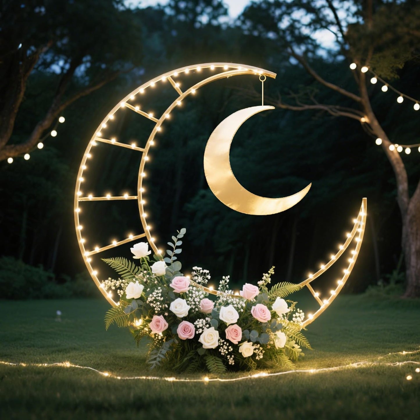 5.9 Feet Moon Shaped Wedding Arch Backdrop Stand Gold Frame for Festival Decorations Easy Assembly Rustproof Reusable Iron Material Ideal for Wedding Venue and Party Balloon Arch Display