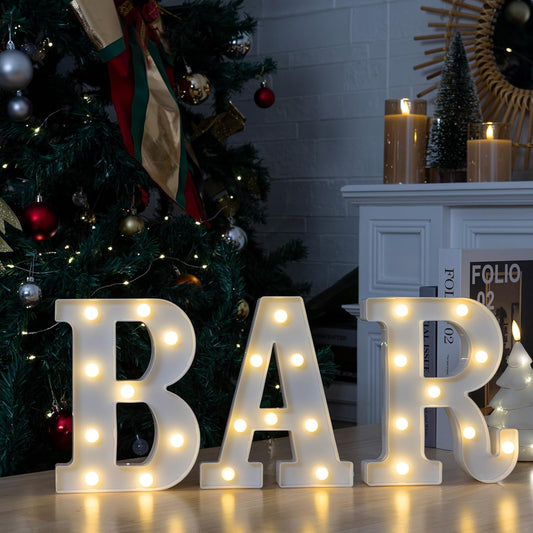 Led Light Up Letters, LED Marquee Letter Lights BAR Sign, Decorative Led Numbers Light, Battery Powered Letter Sign Lights for Bar Decor-Warm White