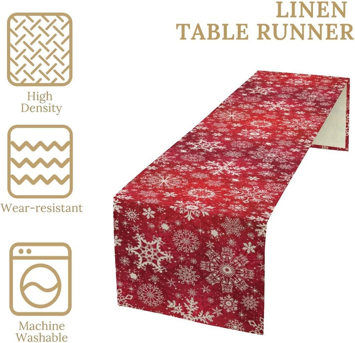 Snowflakes Christmas Table Runner, Winter Holiday Red Table Cloth Kitchen Dining Table Decoration for Home Party Decor 13x70 Inch