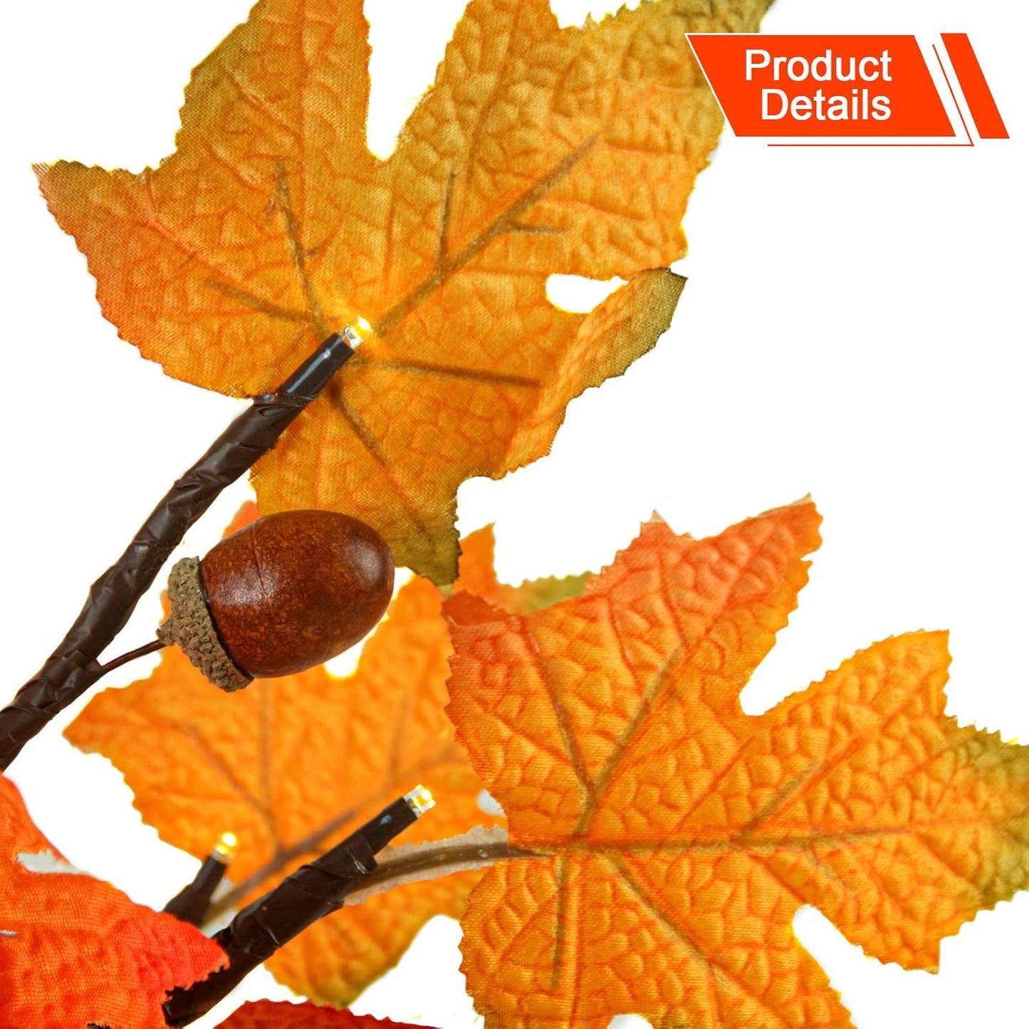 2 Pack 18 Inch Prelit Fall Maple Tree with 36 LED Lights, 6 Acorns, 1.5ft Tabletop Autumn Artificial Tree, Fall Centerpieces for Thanksgiving Decoration, Christmas Halloween Harvest Home Decor