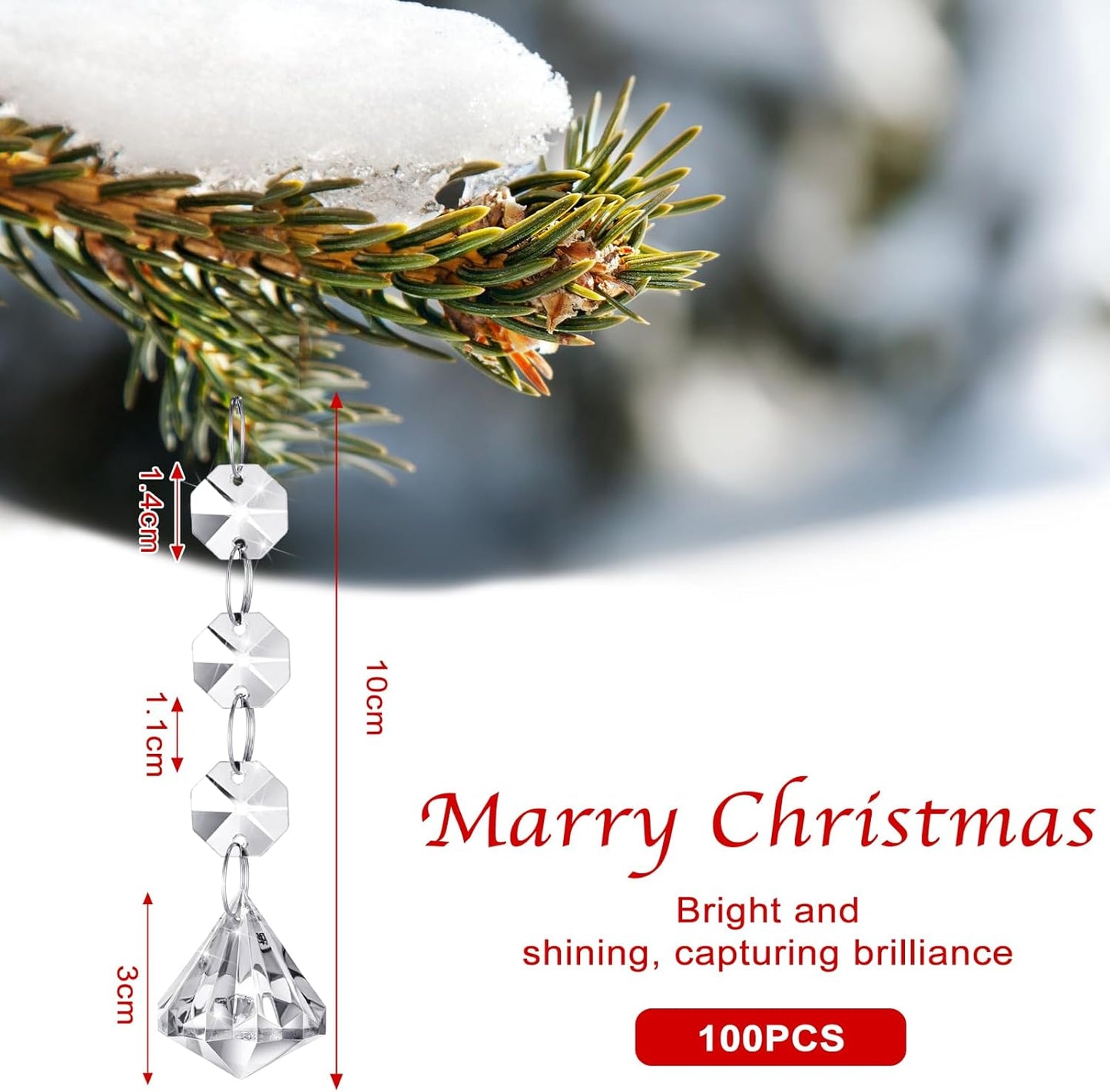 Nuenen 100 Pcs Hanging Crystals for Centerpieces Acrylic Chandelier Garland Beads Strands Prism Decorations Clear Teardrop Chandelier Crystals Pendant Wedding Home Garden Outdoor Ornaments(Diamond)