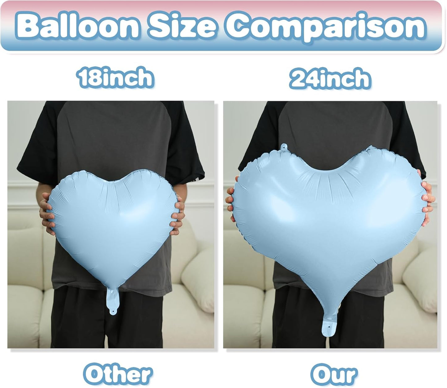 Pink Blue Heart Balloons,24Inch Large Pink Heart Foil Balloons for Valentine's Day Birthday Wedding Baby Shower Anniversary Party Decorations