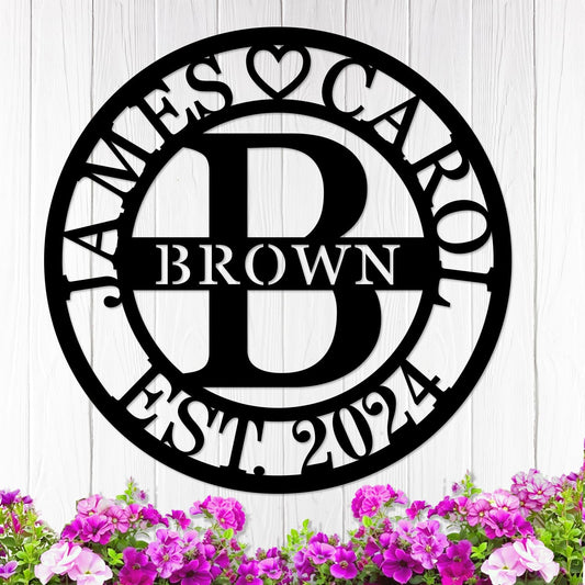 Personalized Custom Split Letter Family Name Sign, Large Metal Decor, Established Sign, Anniversary Wedding Gift