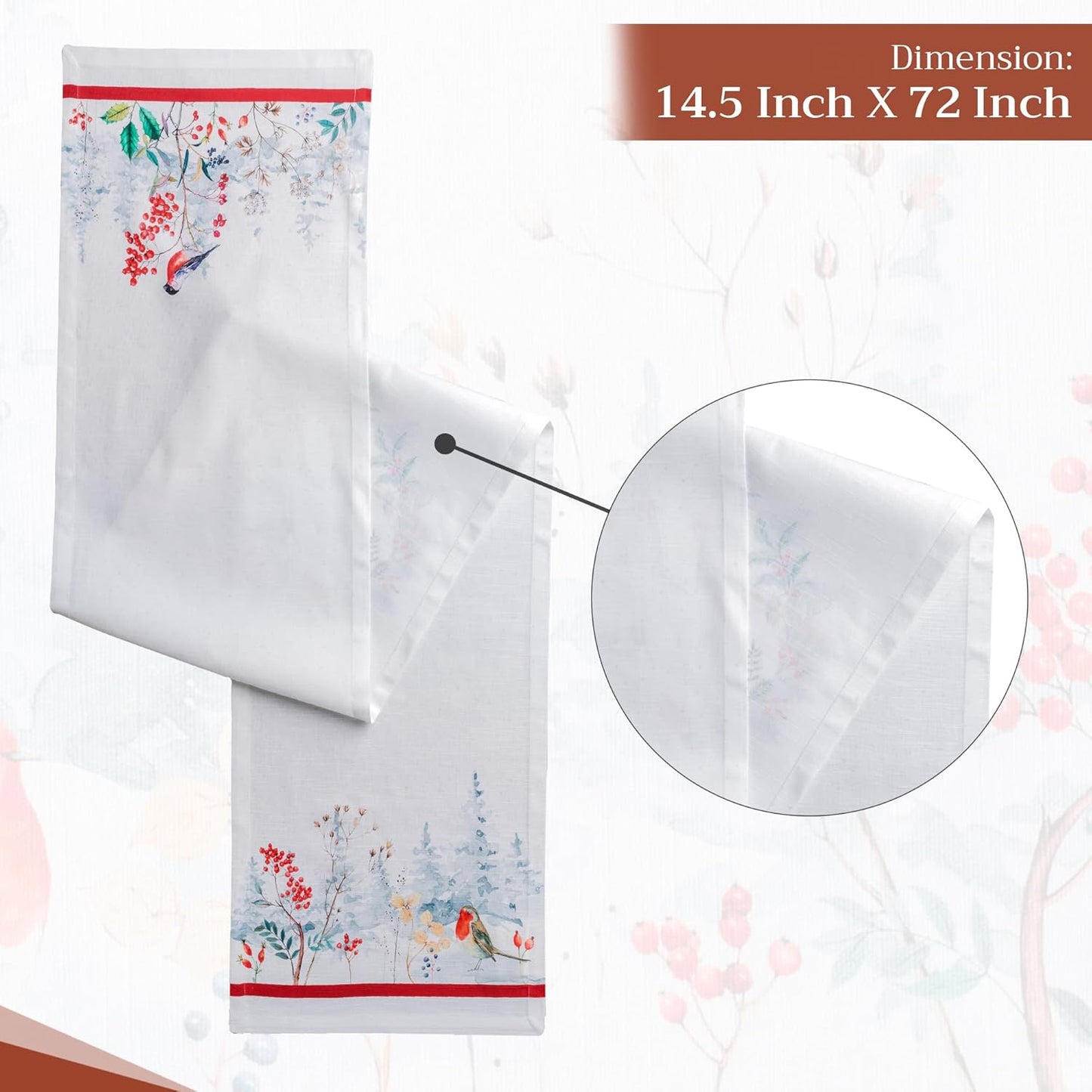 Maison d' Hermine Table Runner 100% Cotton Single Layer Table Runners 72 inches Long for Thanksgiving Christmas Decorations Home Kitchen Dining Party Wedding (Morzine, 14.5" x 72")