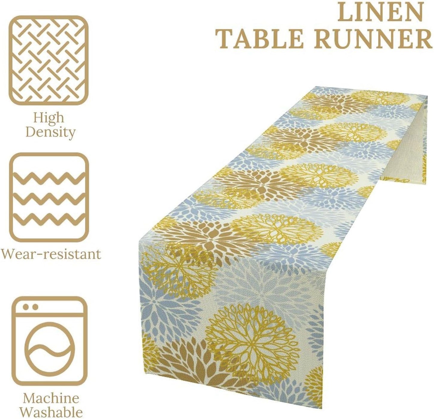 Flowers Table Runner,Spring Summer Floral Pattern Seasonal Farmhouse Kitchen Dining Table Home Party Decoration 13x72 Inch
