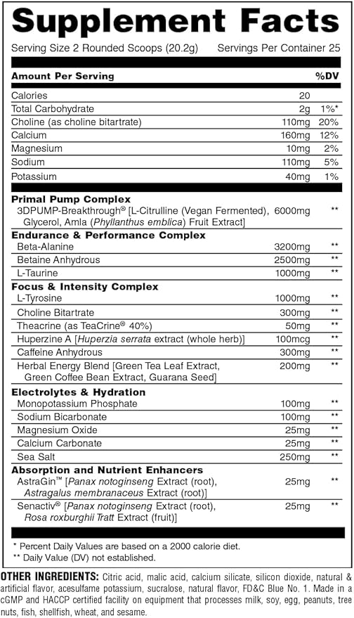 Animal Primal Muscle Hydration + Preworkout Powder – Contains Beta Alanine, 3DPump, Caffeine & Electrolytes – Improves Energy, Focus, Endurance & Absorption – New Candy Crush’d Flavor, 17.8 oz