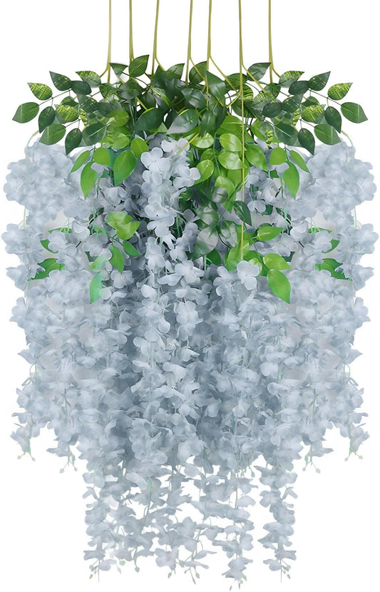 12 Pack Grey Wisteria Hanging Flowers Garland, 3.77 Feet Artificial Flower Vines, Fake Wisteria, Artificial Vines Hanging Garland for Backdrop Outdoor Yard Garden Decor
