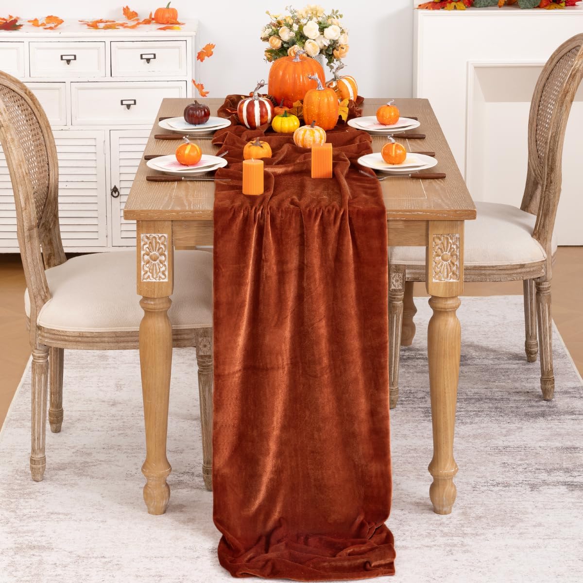 Terracotta Velvet Table Runner 3 Pack Fall Thanksgiving Burnt Orange Table Runners 20 x 120 Inch Luxurious Elegant Velvet Fabric Rust Red Decor for Christmas Dinner Wedding Bridal Baby Shower