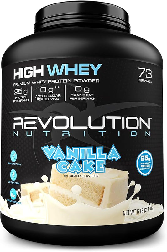 High Whey, Protein Powder 6LB, Whey Isolate, Gluten Free, Lean Muscle Mass for Men & Women, 25g of Protein Per Scoop, 2.7kg, 73 Servings (Vanilla Cake, 6 Pound)