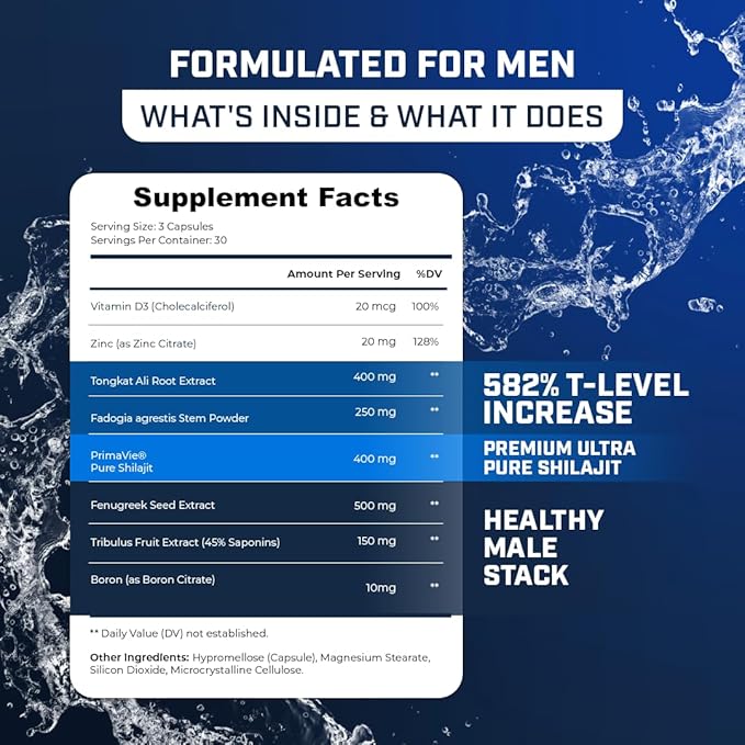 Sheer Strength Labs Testosterone Booster T-Booster for Men - Clinically Backed Dose, Strongest Formula - Made in USA - Premium Blend of Fadogia Agrestis Tongkat Ali and Shilajit. 30 Servings