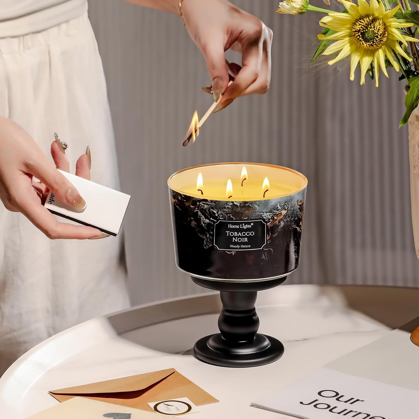 HomeLights Scented Candles for Women & Men, 18oz Candle Jars Aromatherapy 4-Wick Candle, Ideal for Industrial Chic Home Decor and Gifts, Tobacco Noir Fragrance