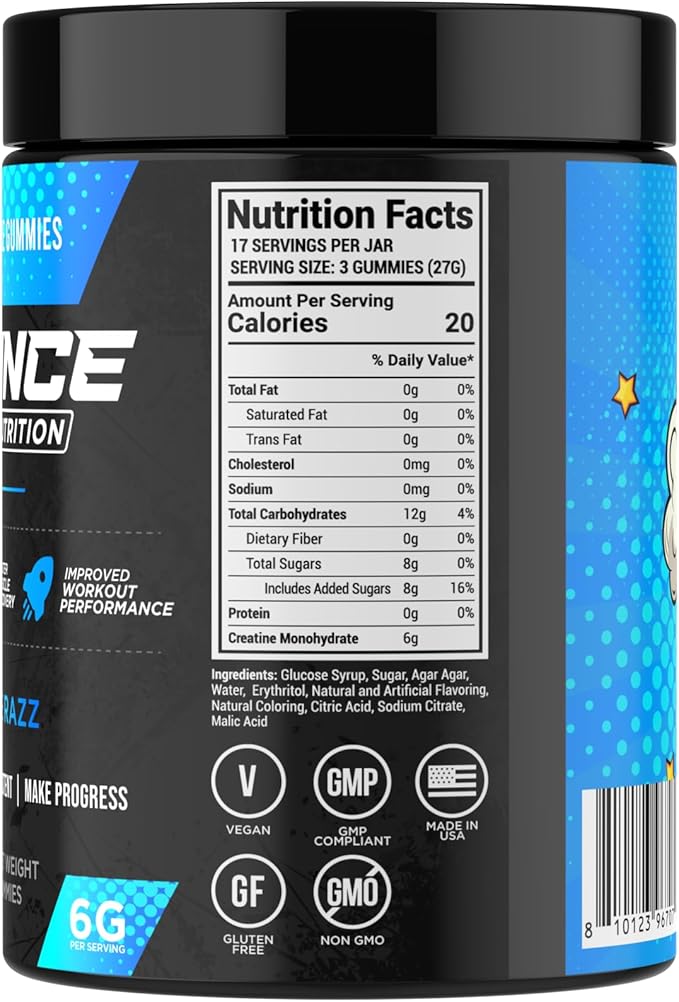 Bounce Pro Creatine Monohydrate Gummies for Men & Women, Low Calorie, 6G of Creatine per Serving, Vegan, Anti-Melting, Gluten-Free, Non-GMO, 2g of Creatine per Gummy (51ct, Blue Razz)