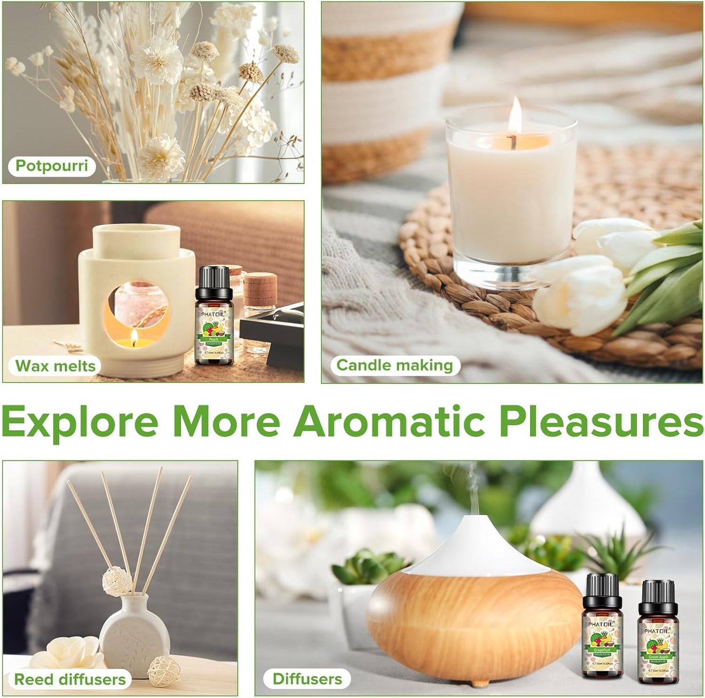 PHATOIL Coconut & Vanilla Fragrance Oils Set, 10 Pcs Aromatherapy Oils Set, for Diffusers, Home Care, DIY Soap Candle Making Scents, Fragrance, Aromatherapy, Humidifiers, for Friend (10ml)